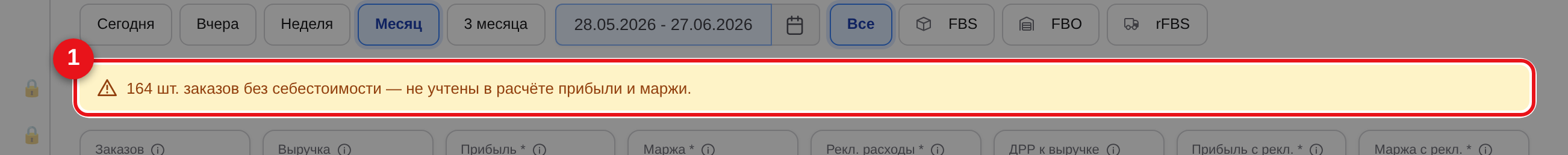 Алерт про заказы без себестоимости